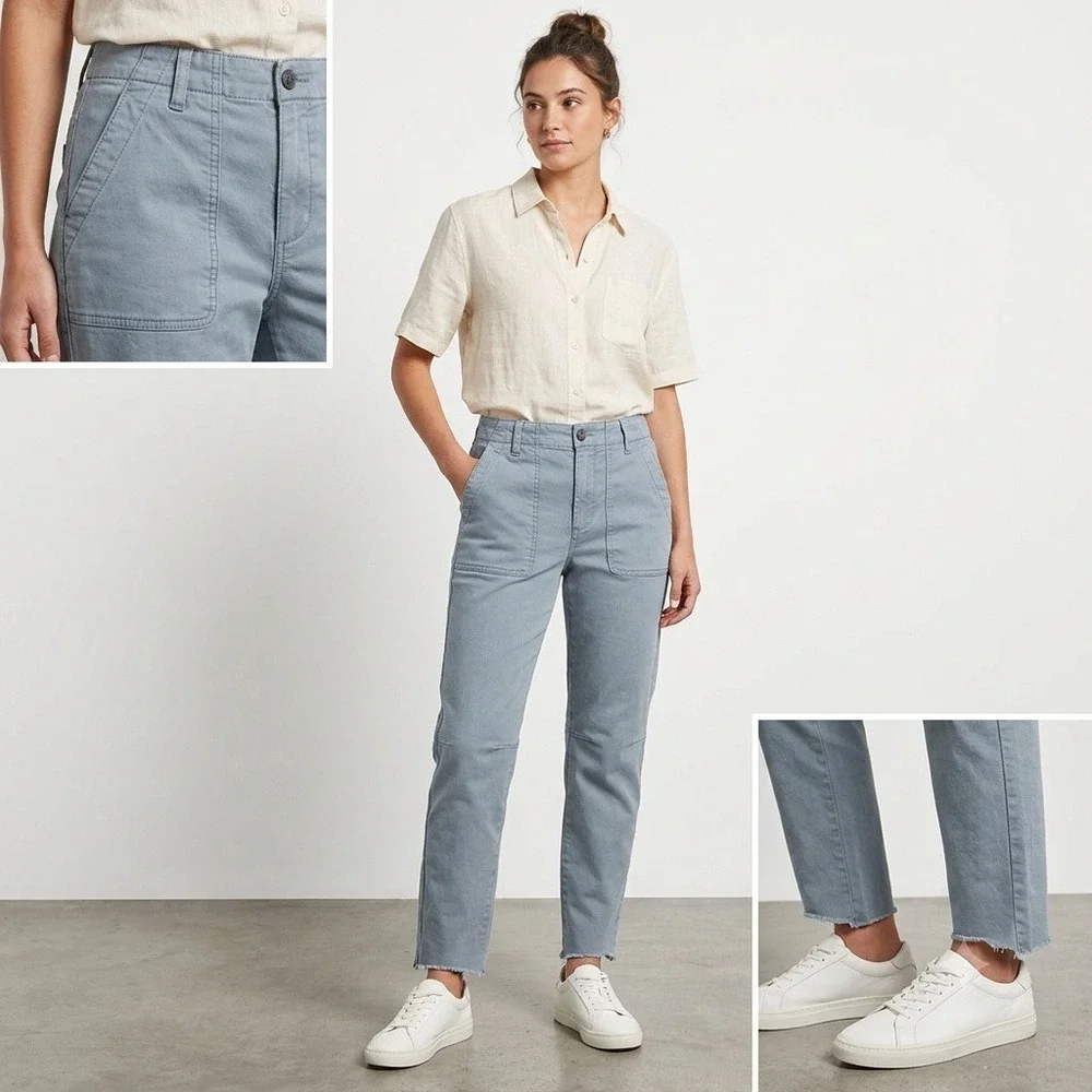 Banana Republic Chino Pants Women 4 Blue Girlfriend Authentic Utility Raw Hem